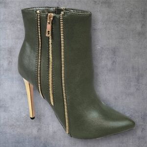 Catherine Malandrino Zippo Olive Green‎ Leather Stiletto Ankle Boots Size 7.5